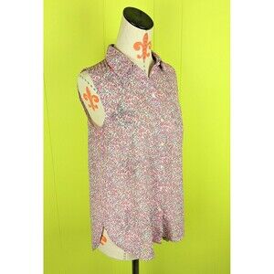 H&M Size 2 Collared Button Up Tunic Shirt Top Pink Floral Semi Sheer Sleeveless
